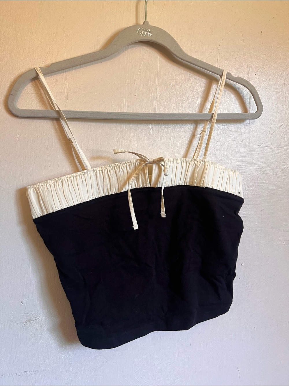 Black and cream crop top with bow accent